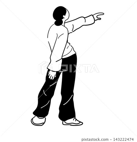 女人指著,從背後看,線條畫 女人指著,從背後看,線條畫 143222474