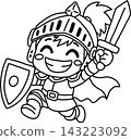 An illustration of a cute knight character jumping with joy. 143223092