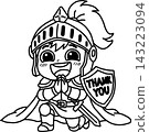 An illustration of a cute knight character with hands clasped together in gratitude. 143223094