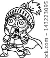 A knight character looking shocked and pale | Illustration of an expression of astonishment, shock, and confusion 143223095