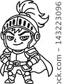 An illustration of a cute knight character standing confidently with a smug look on his face. 143223096