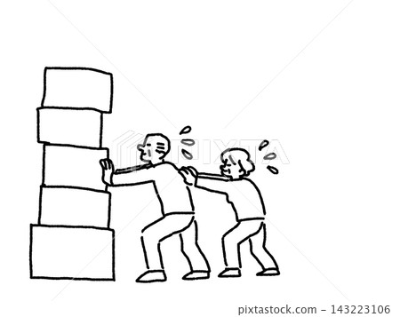 An elderly couple facing hardship while supporting heavy luggage (line drawing) An elderly couple facing hardship while supporting heavy luggage (line drawing) 143223106