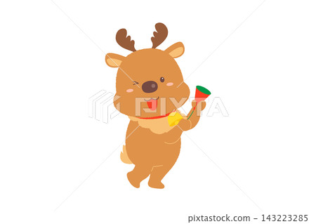 An illustration of a reindeer setting off a party popper. An illustration of a reindeer setting off a party popper. 143223285