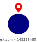 A simple illustration featuring a navy blue circle with a red position marker. 143223465