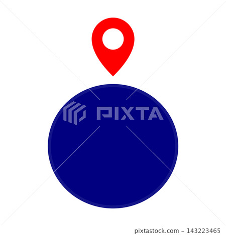 A simple illustration featuring a navy blue circle with a red position marker. A simple illustration featuring a navy blue circle with a red position marker. 143223465
