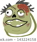 Scary cartoon zombie mask illustration featuring a creepy green monster with messy dark hair. 143224158