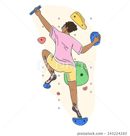Female athlete climbing indoor bouldering Female athlete climbing indoor bouldering 143224283