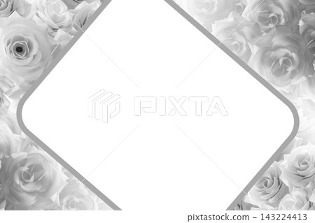 abstract black and white picture, white rounded rectangular frame set against on blur roses flower colored background, nature, greeting card, pattern, copy space abstract black and white picture, white rounded rectangular frame set against on blur roses flower colored background, nature, greeting card, pattern, copy space 143224413