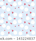 Seamless cute floral pattern on light blue background with white circles and tiny red flowers. Spring summer pastel textile design vector illustration for fabric print, wrapping paper and wallpaper. 143224837