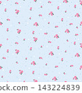 Seamless pattern with cute tiny pink flowers and polka dots on light blue background. Ditsy floral vector illustration for spring fabric print, wrapping paper, textile, wallpaper and baby clothing. 143224839