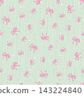 Seamless pattern with cute pink bows and dots on pale green background with wavy lines. Vector illustration for baby shower, wrapping paper, fabric print, textile, and vintage wallpaper design. 143224840
