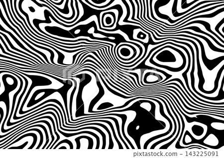 Abstract black and white background with liquify lines effect. Vibrant monochrome liquid wavy motion template. Hypnotic twirling fluid dynamic print with fusion ripple ornament. Vector illustration. Abstract black and white background with liquify lines effect. Vibrant monochrome liquid wavy motion template. Hypnotic twirling fluid dynamic print with fusion ripple ornament. Vector illustration. 143225091