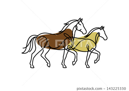 Horses illustration in vector line art drawing style Horses illustration in vector line art drawing style 143225330