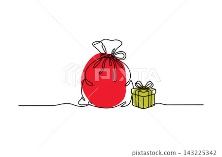 Santa's bag illustration in vector line art drawing style Santa's bag illustration in vector line art drawing style 143225342