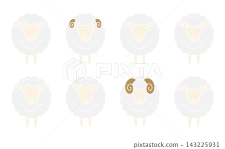 一組可愛的綿羊臉插圖 一組可愛的綿羊臉插圖 143225931