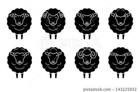 一組可愛的綿羊臉剪影插圖 一組可愛的綿羊臉剪影插圖 143225932