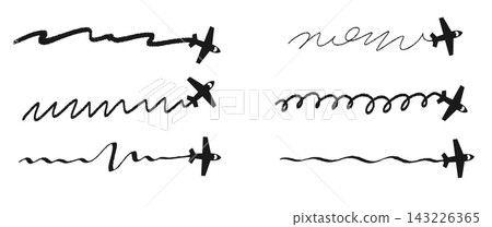 Set of aircraft icons with doodle journey routes 143226365