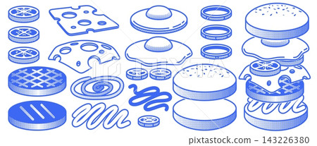 Halftone burger ingredients set on white Halftone burger ingredients set on white 143226380