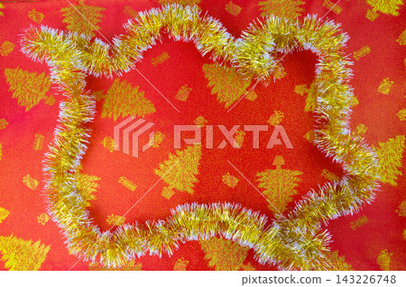 New Year's holiday fabric, red fabric with golden trees New Year's holiday fabric, red fabric with golden trees 143226748