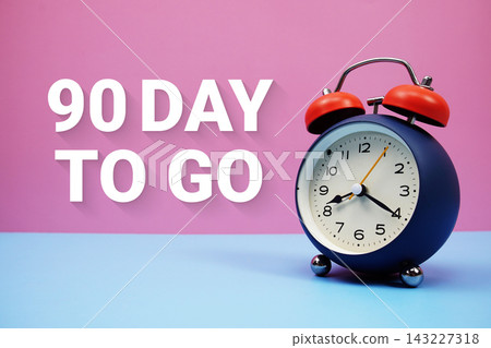90 Day Warranty text with alarm clock on pink and blue background 90 Day Warranty text with alarm clock on pink and blue background 143227318