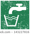 Drinking water, ISO 7010 E015 Safe Condition Evacuation Sign, Distressed Grunge Texture, Weathered Worn Safety Pictogram, Green Evacuation Fire Warning Symbol 143227816