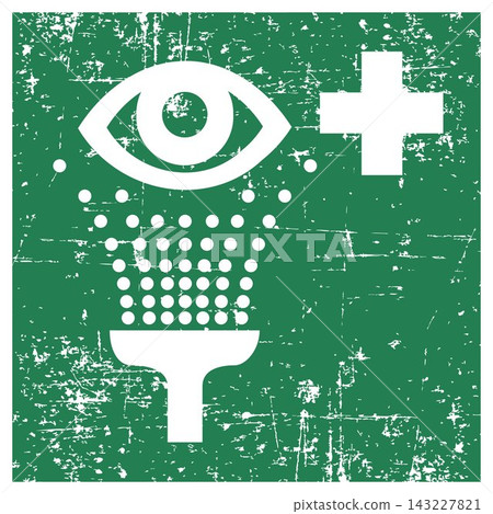 Eyewash station, ISO 7010 E011 Safe Condition Evacuation Sign, Distressed Grunge Texture, Weathered Worn Safety Pictogram, Green Evacuation Fire Warning Symbol Eyewash station, ISO 7010 E011 Safe Condition Evacuation Sign, Distressed Grunge Texture, Weathered Worn Safety Pictogram, Green Evacuation Fire Warning Symbol 143227821