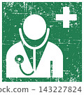 Doctor, ISO 7010 E009 Safe Condition Evacuation Sign, Distressed Grunge Texture, Weathered Worn Safety Pictogram, Green Evacuation Fire Warning Symbol 143227824