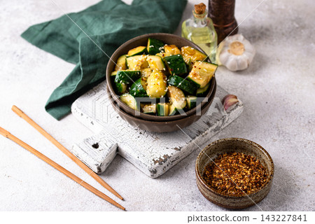 Asian style marinated cucumber with chili Asian style marinated cucumber with chili 143227841