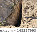 Excavation. A narrow trench dug in the ground with a shovel. Utility connection works 143227993