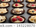 Homemade Muffins Topped with Raspberries Nuts and Cacao Nibs 143228070