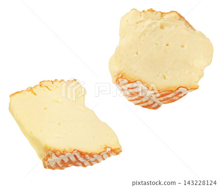 Rougette cheese pieces isolated on white background with clipping path Rougette cheese pieces isolated on white background with clipping path 143228124