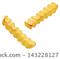 Closeup of crispy golden crinkle cut fries isolated on white background 143228127