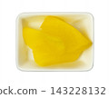 Pickled radish slices in white ceramic dish isolated on white background with clipping path 143228132