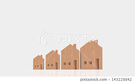 Four Wooden Houses Increasing in Size on a White Background 3d render. 143228842
