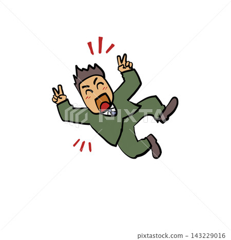 An illustration of a man jumping for joy. 143229016