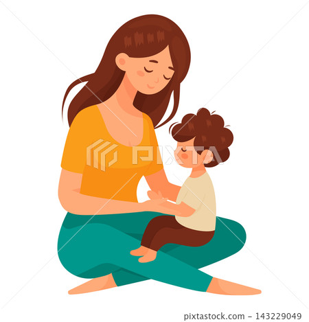 happy mother playing with son vector graphic portrait happy mother playing with son vector graphic portrait 143229049