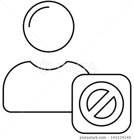 Line art style icon illustration of a user profile avatar with prohibition sign isolated on transparent background. Minimalist thin line design element clip art for blocked user. Line art style icon illustration of a user profile avatar with prohibition sign isolated on transparent background. Minimalist thin line design element clip art for blocked user. 143229148