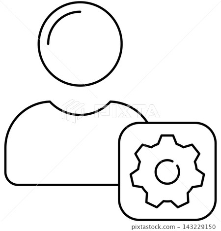 Line art style icon illustration of a user profile avatar with gear settings badge isolated on transparent background. Minimalist thin line design element for account management. Line art style icon illustration of a user profile avatar with gear settings badge isolated on transparent background. Minimalist thin line design element for account management. 143229150