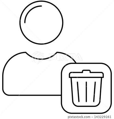 Line art style icon illustration of a user profile avatar with trash bin badge isolated on transparent background. Minimalist thin line design element for delete account. Line art style icon illustration of a user profile avatar with trash bin badge isolated on transparent background. Minimalist thin line design element for delete account. 143229161
