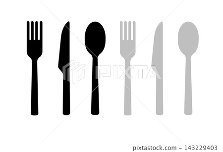 Fork, knife, and spoon cutlery icon set Fork, knife, and spoon cutlery icon set 143229403