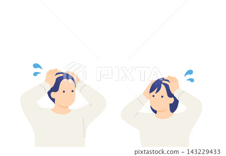 一幅插圖，描繪了一對夫婦因某個問題而驚慌失措的情景，圖中只顯示了他們的上半身，兩人都驚慌失措地雙手抱頭。 143229433