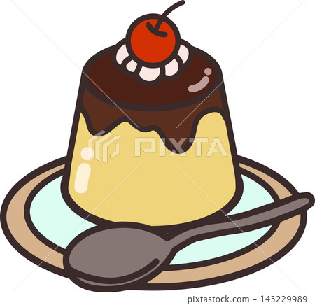 Illustration of pudding topped with cherries Illustration of pudding topped with cherries 143229989