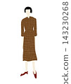 A full-body illustration of a woman wearing a retro checkered dress. 143230268