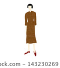A full-body illustration of a woman wearing a retro checkered dress. 143230269