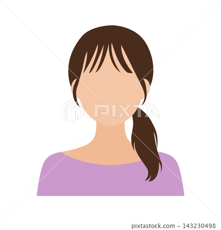 Vector illustration of the upper body of a woman with a low ponytail (faceless). Vector illustration of the upper body of a woman with a low ponytail (faceless). 143230498