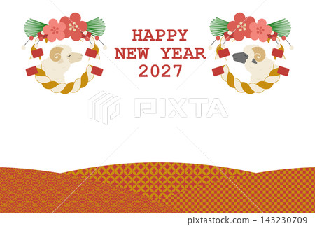 Cute Japanese-style New Year's card template for the Year of the Sheep (2027) - Transparent background Cute Japanese-style New Year's card template for the Year of the Sheep (2027) - Transparent background 143230709
