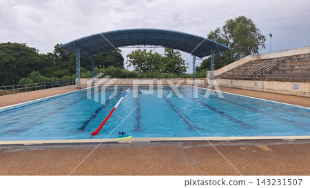 Outdoor Swimming Pool Lane Rope Solo Swimmer Outdoor Swimming Pool Lane Rope Solo Swimmer 143231507