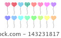 A set of 16 heart-shaped balloons in pastel colors, featuring star patterns, stripes, checks, and solid colors. 143231817