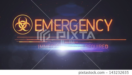 Displaying central emergency alert graphic on dark UI, showing EMERGENCY and glowing biohazard, HUD. Warning, symbol, circle, neon, glitch, dystopian, cinematic Displaying central emergency alert graphic on dark UI, showing EMERGENCY and glowing biohazard, HUD. Warning, symbol, circle, neon, glitch, dystopian, cinematic 143232635
