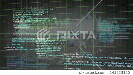 Displaying bright green grid overlay over technical screen, showing monospaced code blocks 143233390